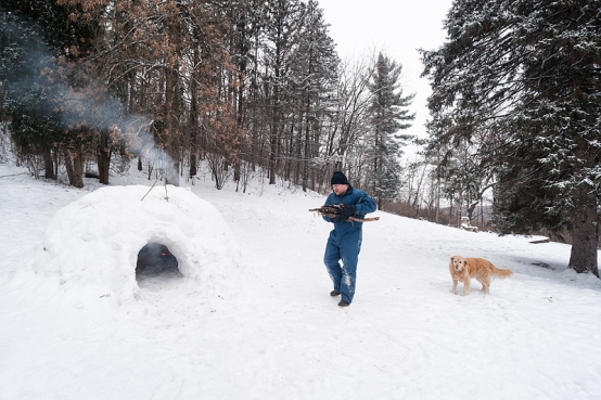 winter camping in a snow igloo