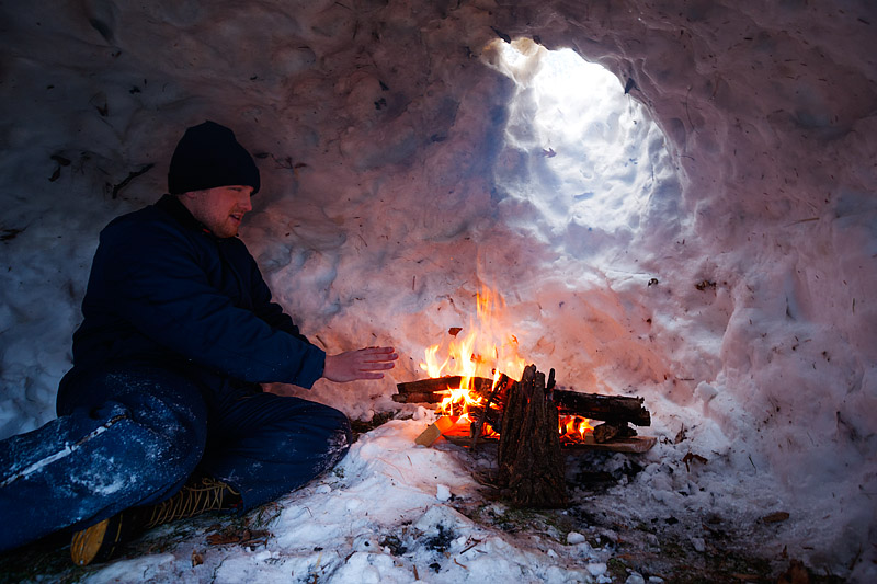 winter camping in a snow igloo