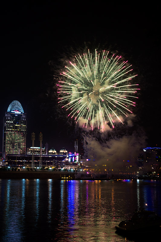 Fireworks over Ohio River, Cinncinati, OH, USA