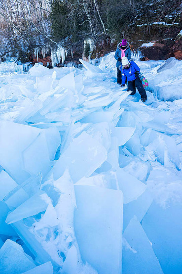 Visiting the ice caves at Apostle Islands, Cornucopia, Wisconsin, USA