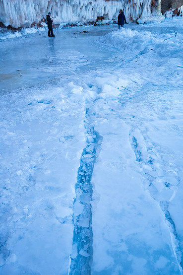 Visiting the ice caves at Apostle Islands, Cornucopia, Wisconsin, USA