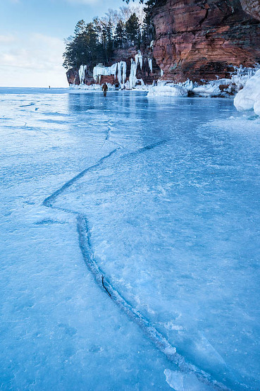 strange cracks and fissures in the ice of Lake Superior