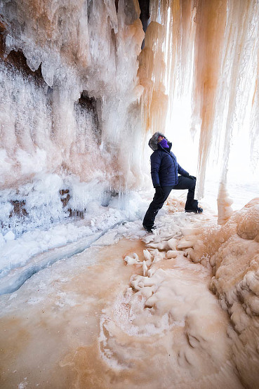 Visiting the ice caves at Apostle Islands, Cornucopia, Wisconsin, USA