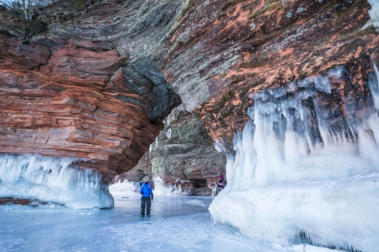 Visiting the ice caves at Apostle Islands, Cornucopia, Wisconsin, USA