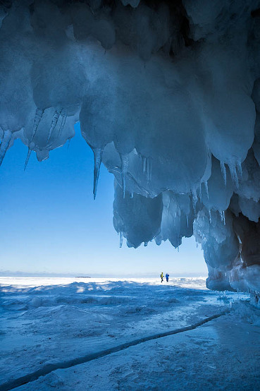 looking out from an ice cave