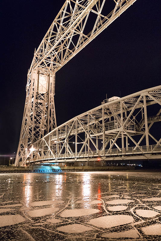 Aerial bridge on Lake Superior in winter, Duluth, Minnesota, USA