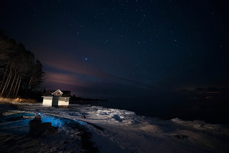 Starry sky in northern Minnesota on a winter night, Two Harbors, MN, USA