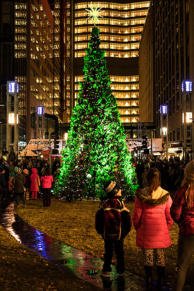 photographing a Christmas tree lighting ceremony in Rochester, Minnesota