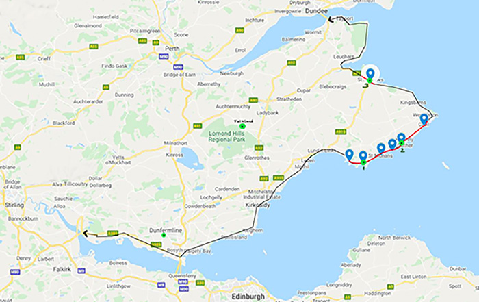 Hiking Fife Coastal Path map