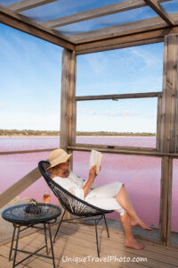 Staying on a pink salt pond in Salin d