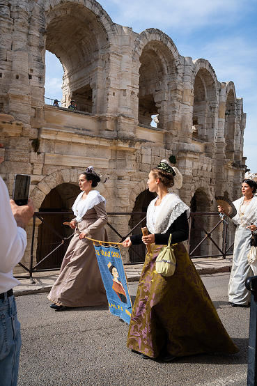 Fete du Costume passes the Roman Arena in Arles