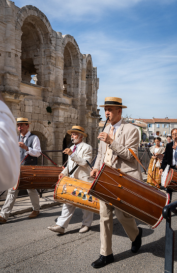 Fete du Costume, festival where over 500 women dress in traditional attire from their region depicting differing lace and hats in this annual June festival, Arles, France, Europe