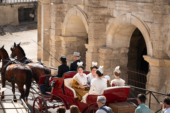 Queen of Arles in carriage, Costume du Fete, Arles France