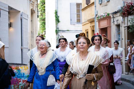 Fete du Costume, festival where over 500 women dress in traditional attire from their region depicting differing lace and hats in this annual June festival, Arles, France, Europe