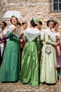 Fete du Costume outside the Notre Dame church, where over 500 women dress in traditional attire from their region depicting differing lace and hats in this annual summer festival, Arles, France, Europe