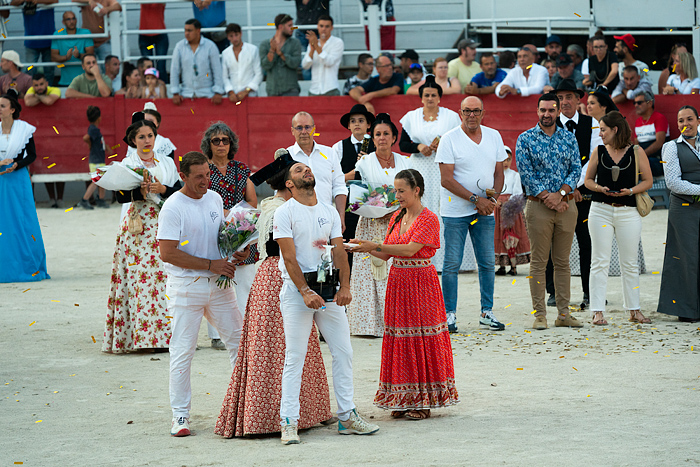 Award ceremony, Course Camarguaise bull race in Arles, France