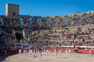 Course Camarguaise bull race in Arles, France