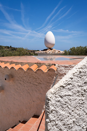 giant egg on rooftop of artist